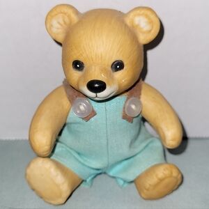 Jointed Ceramic 4" Teddy Bear In Overalls Vintage‎ HOMCO Home Interiors